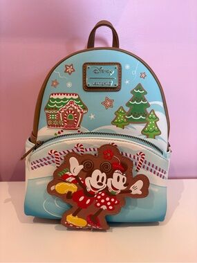 Loungefly Disney Holiday Christmas Gingerbread Mickey & Minnie Mini Backpack 🎒